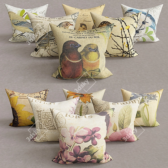 Elegant Decorative Throw Pillows 3D model image 1