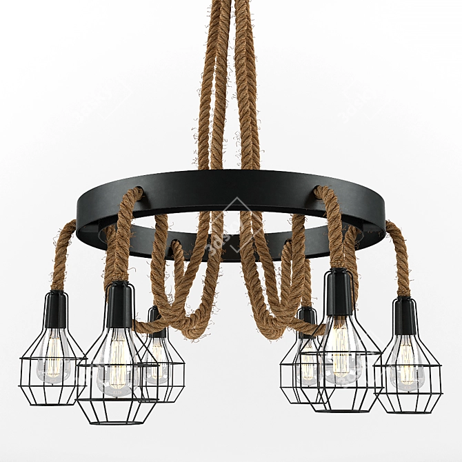 Rustic Rope Cage Chandelier 3D model image 1