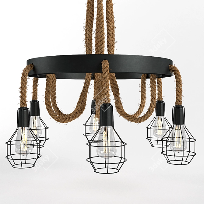 Rustic Rope Cage Chandelier 3D model image 2