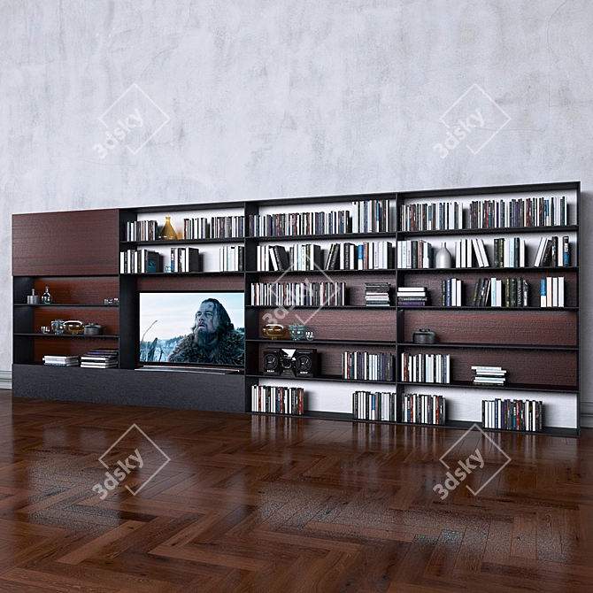 Versatile Storage System with Books, TV, and Vase 3D model image 1