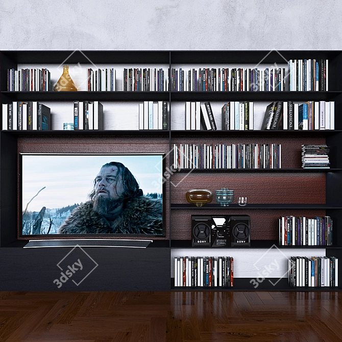 Versatile Storage System with Books, TV, and Vase 3D model image 2