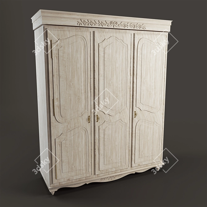 Graceful Charm 3-Door Wardrobe 3D model image 2