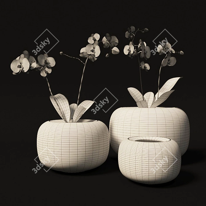 Elegant Porcelain Vase with White Orchid 3D model image 2