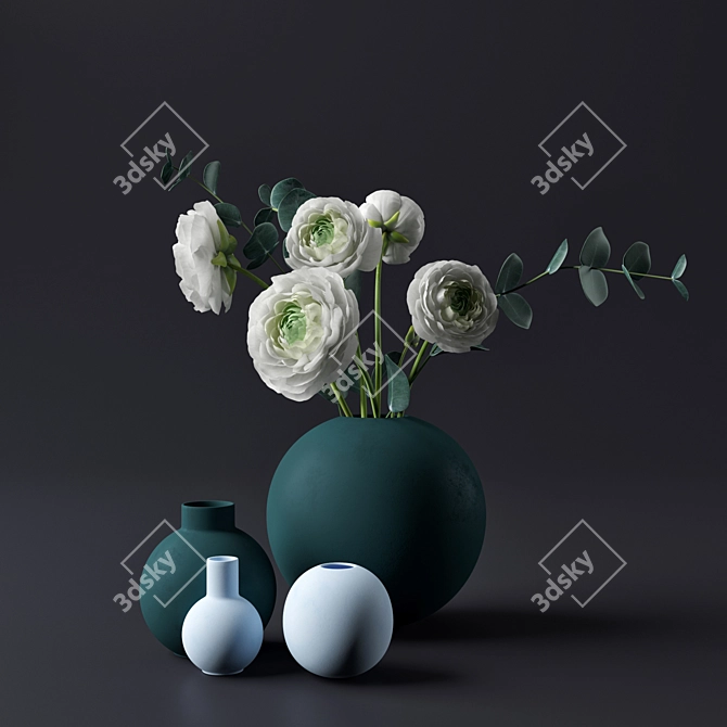 Elegant White Ranunculus Bouquet 3D model image 1