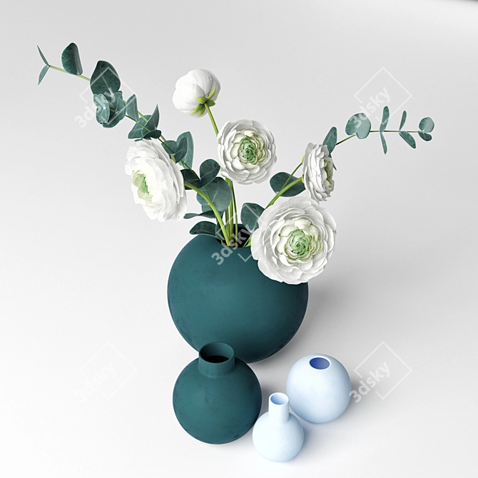 Elegant White Ranunculus Bouquet 3D model image 2