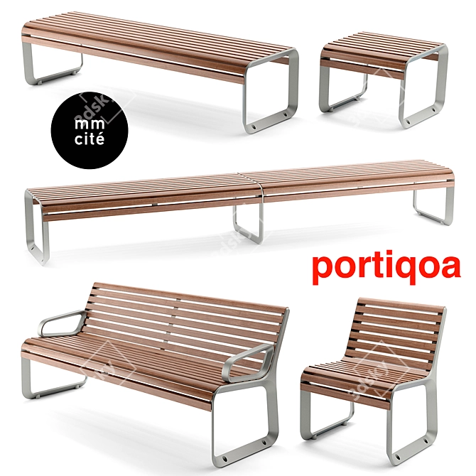 Modern and Versatile mmcite Portiqoa Benches 3D model image 1