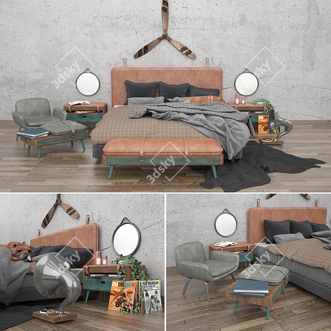 Vintage Artistic Bed 3D model image 1