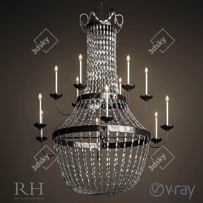 Elegant French Empire Glass Chandelier 3D model image 1