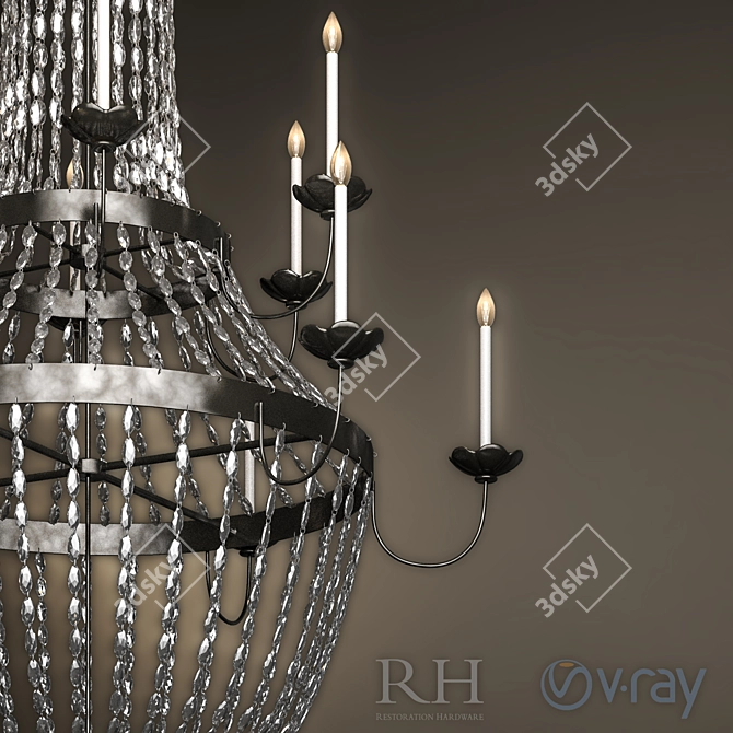 Elegant French Empire Glass Chandelier 3D model image 2