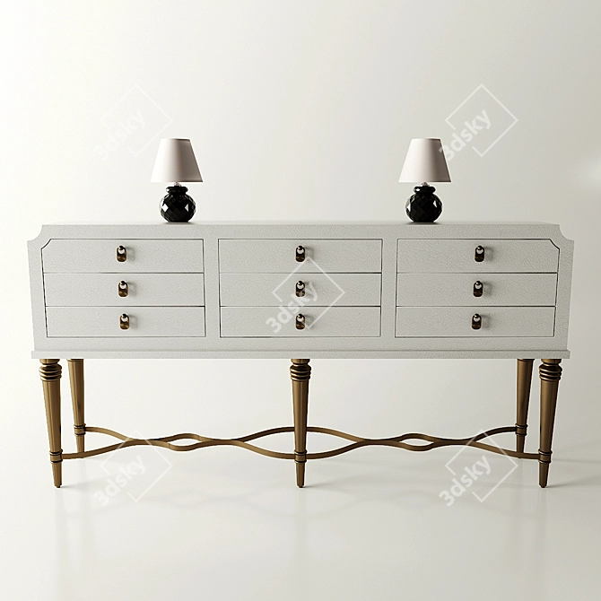 Robust Leather Aubree Console w/ 6 Drawers 3D model image 1