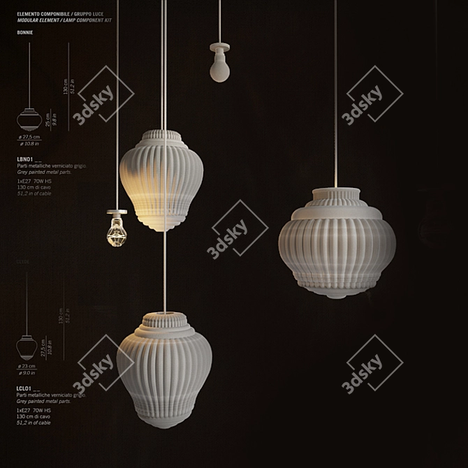 Elegant Bonnie e Clyde Pendant Light 3D model image 2