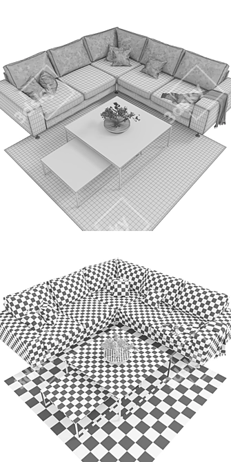 Modern Boconcept Indivi Sofa with Coffee Tables and Bonsai 3D model image 3