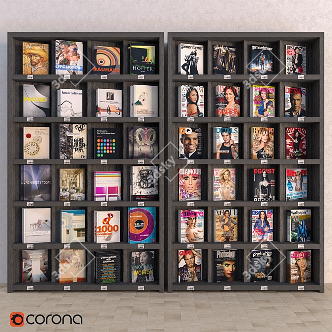 Stylish Display Racks: Books & Magazines 3D model image 1