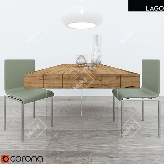 Modern Wood and Glass Table Set 3D model image 2