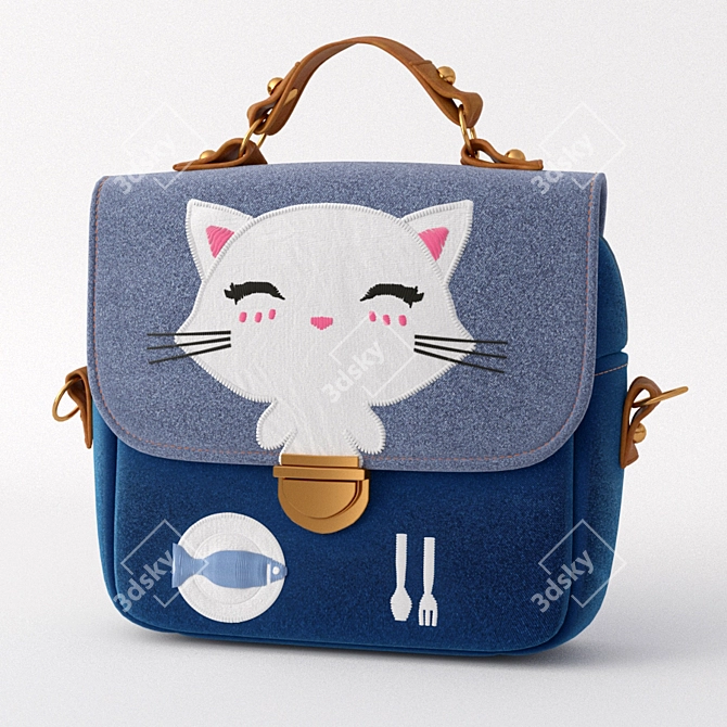 Kitty Print Schoolbag 3D model image 1
