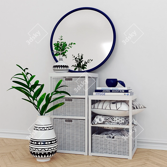 Modern Blue Mirror and White Drawer Set 3D model image 1