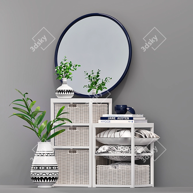 Modern Blue Mirror and White Drawer Set 3D model image 3