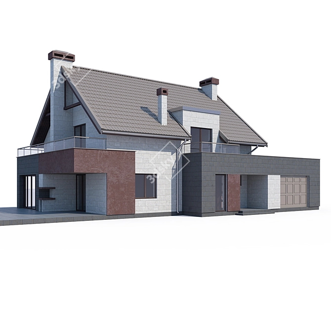 Modern Private House with Textures & Materials 3D model image 1