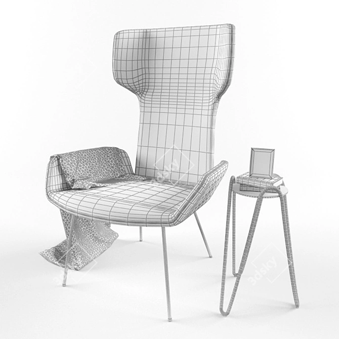 Chic Armchair & Table Set 3D model image 2