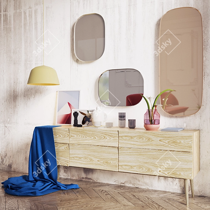 Scandinavian Decor Set: Framed Mirror, Corky Glasses, Plus & One, Bulky, Elevated, Ambit Ø25 3D model image 2