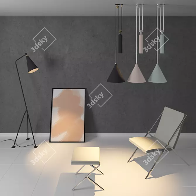 5-Piece Furniture Set+Lighting 3D model image 1