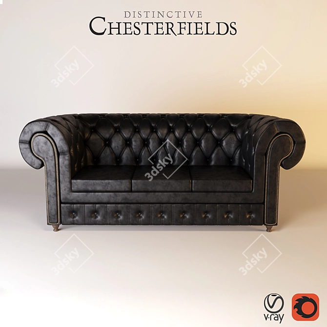 Elegant Chesterfield Leather Sofa 3D model image 1