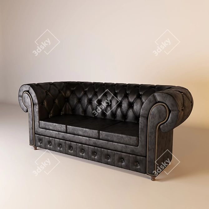 Elegant Chesterfield Leather Sofa 3D model image 2