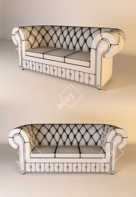 Elegant Chesterfield Leather Sofa 3D model image 3