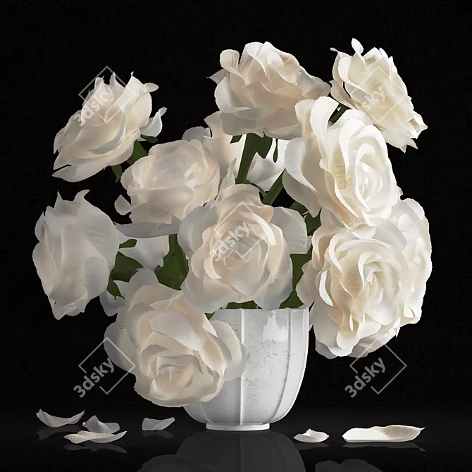 Elegant White Rose Bouquet 3D model image 1