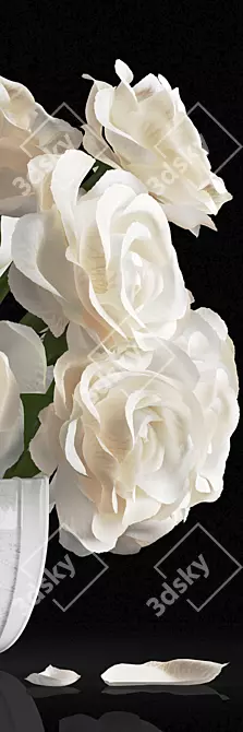 Elegant White Rose Bouquet 3D model image 3