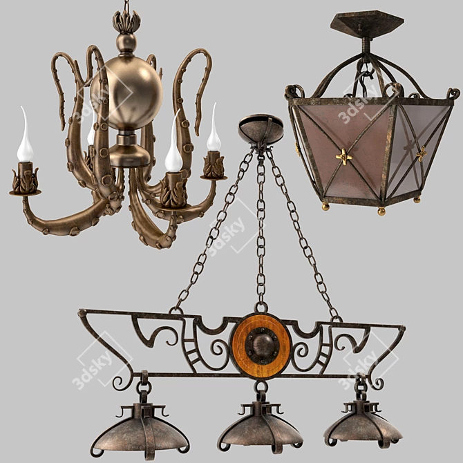 Forged Steel Chandelier 3D model image 1