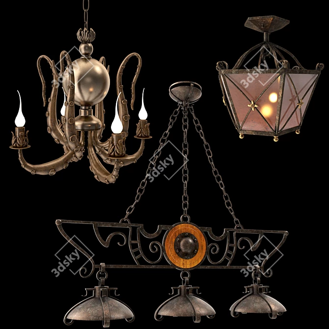 Forged Steel Chandelier 3D model image 3