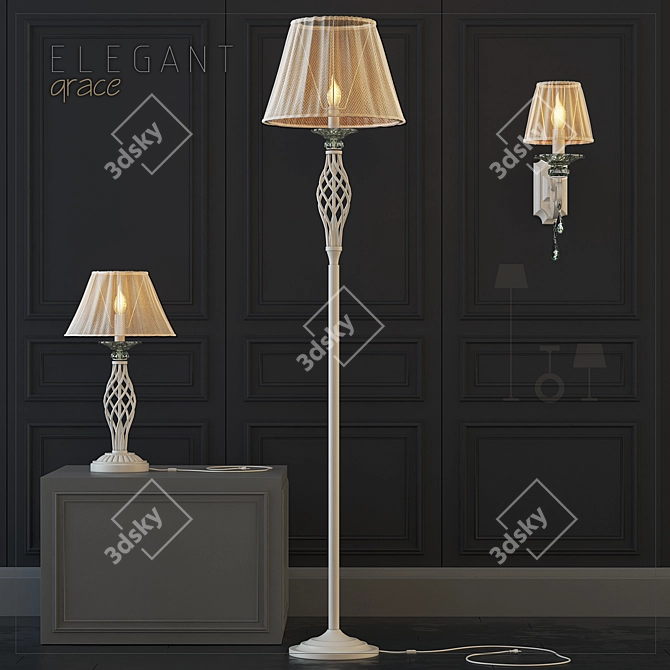 Elegant Cream Gold Floor Lamp 3D model image 1