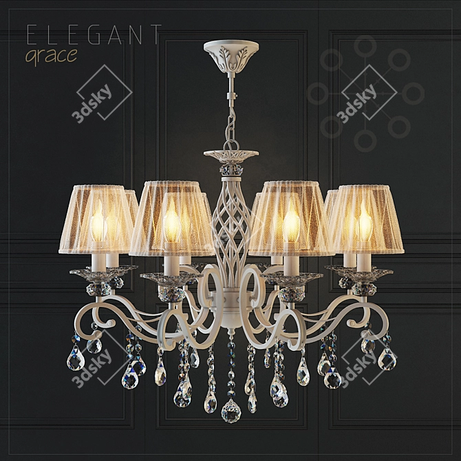 Elegant Cream Gold Chandelier 3D model image 1