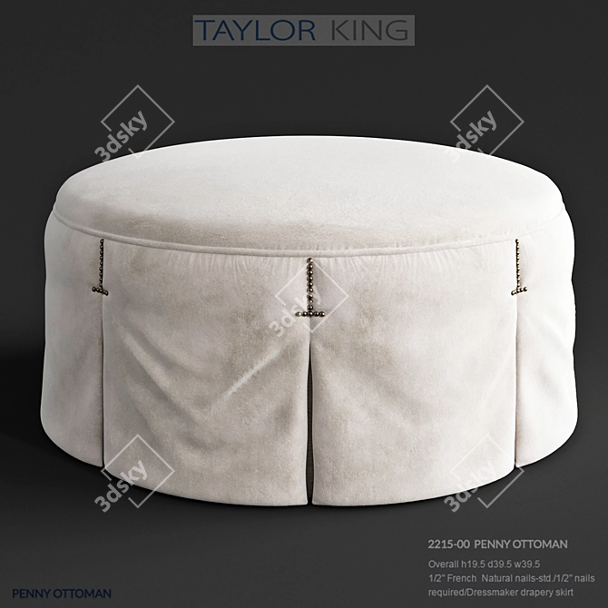 Elegant King Penny Ottoman 3D model image 1