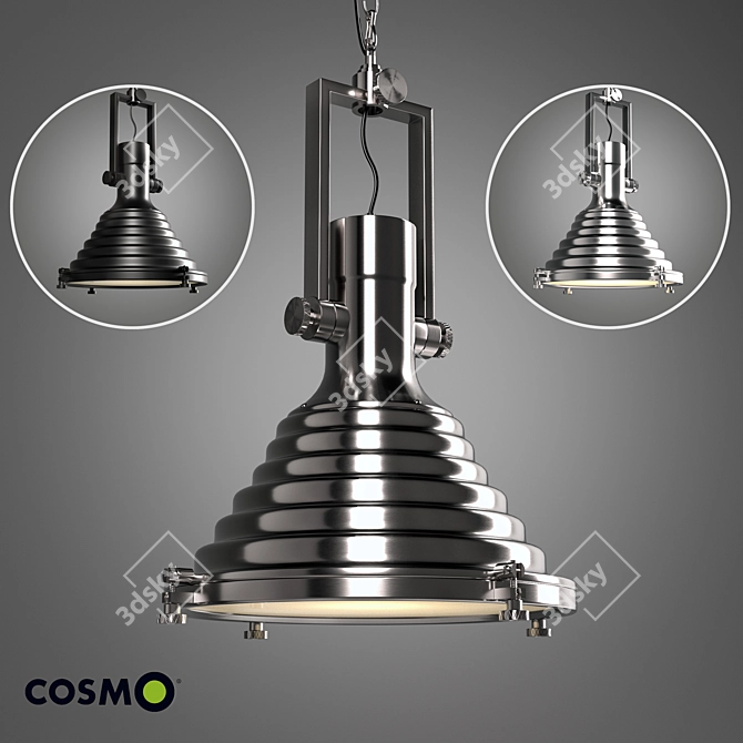 Triple Gear Pendant Lamp - Stylish Steel & Glass Design 3D model image 1