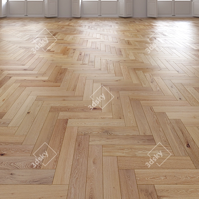 Premium Oak Herringbone Flooring 3D model image 1