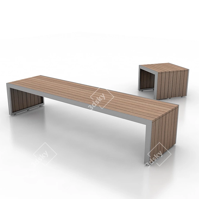 Modern Metal and Wood Bench 3D model image 1