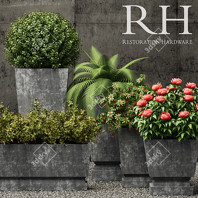 Resto Hardware Pedestal Metal Planters 3D model image 1