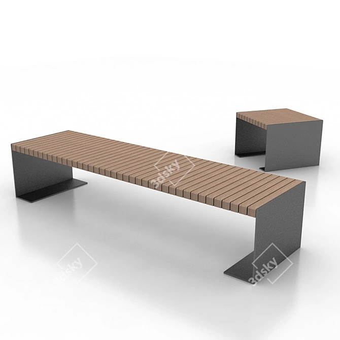 Modern Metal and Wood Bench 3D model image 1