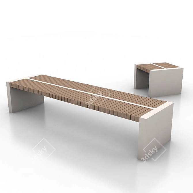 Concrete Wood Bench 3D Model 3D model image 1