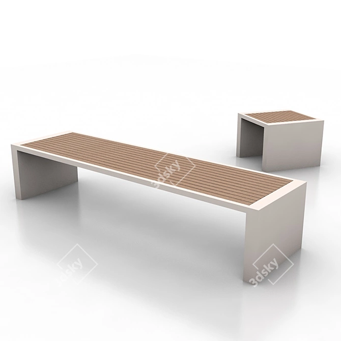 Modern Concrete and Wood Bench 3D model image 1