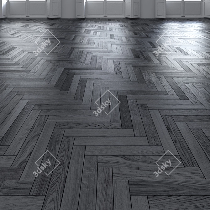 Premium Oak Herringbone Dark Flooring 3D model image 1