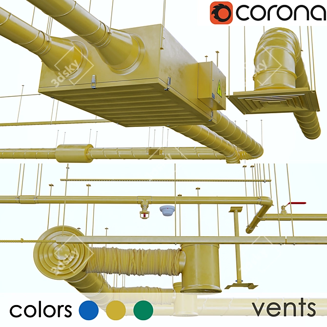 Ventilation & Fire Pipes Set 3D model image 1