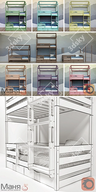 "Castle" Two-Tiered Cot from Manya Beds 3D model image 3