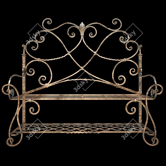 Handcrafted Iron Bench 3D model image 1