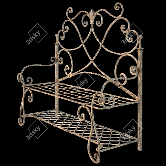 Handcrafted Iron Bench 3D model image 2