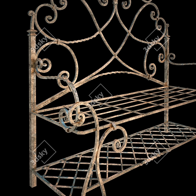 Handcrafted Iron Bench 3D model image 3