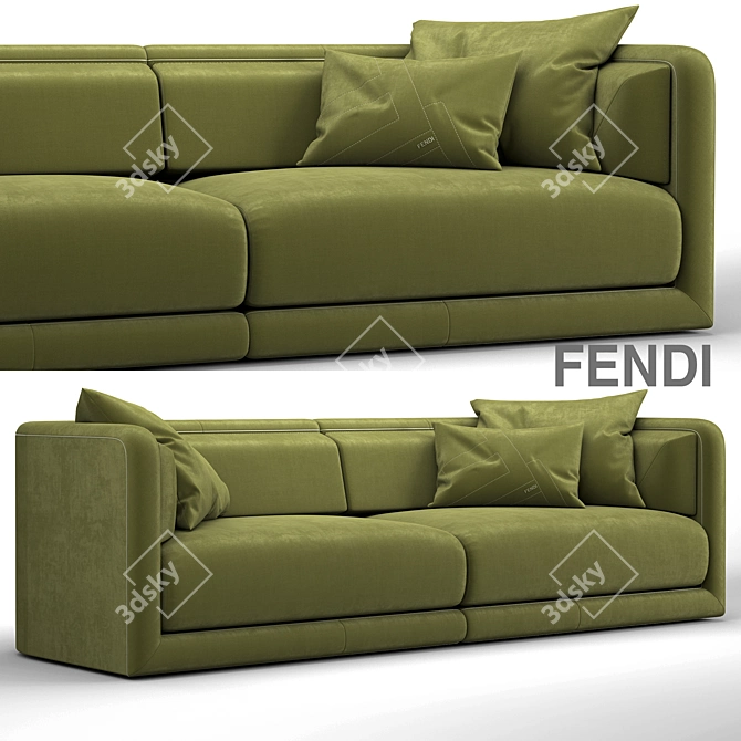 Elegant Fendi Casa Green Maxi Sofa 3D model image 1