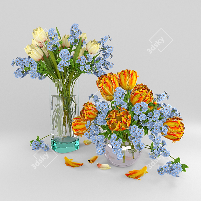 Vibrant Tulip Bouquet 3D model image 1